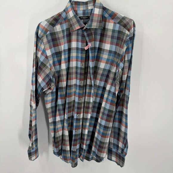 Saks Fifth Avenue New York Two Shirt Lot Mens XL Linen Solid & Plaid Long-Sleeve - Picture 5 of 8